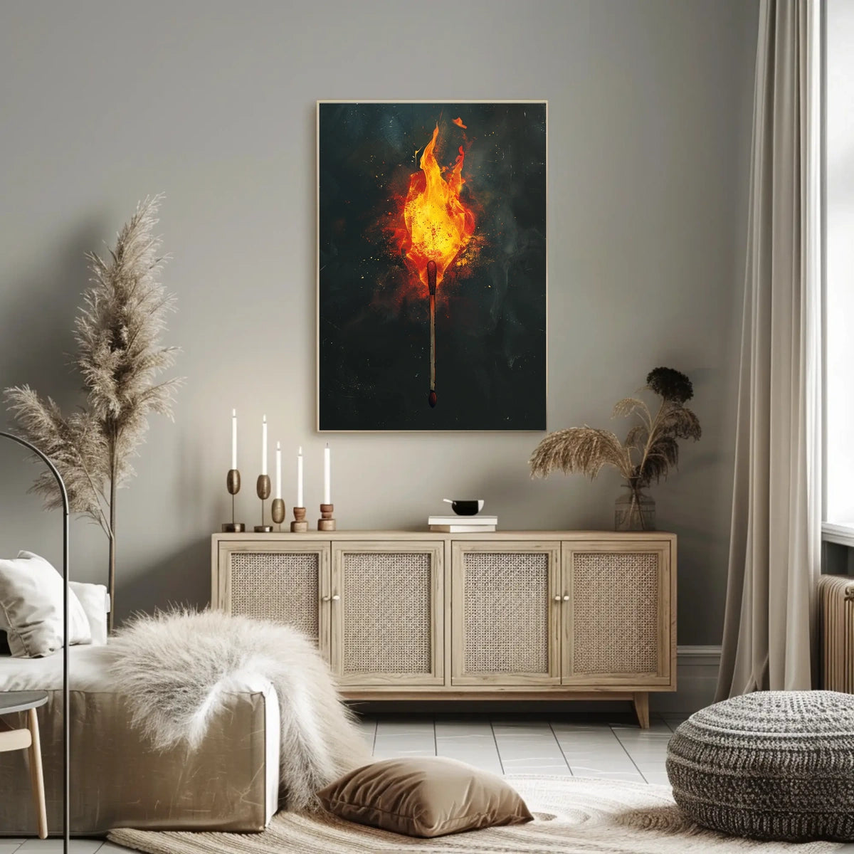 Ignite Your Space: Ablaze Matchstick Art Poster
