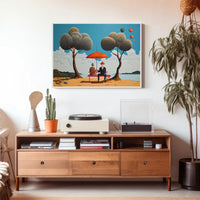 Whimsical Outdoor Scene with Suited Figures - Artistic Poster