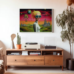 Futuristic Visionary Woman in Surreal Sci-Fi Poster