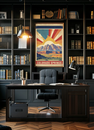 Colorado Springs Colorado Sunrise Mountains Plains Vintage Travel Poster
