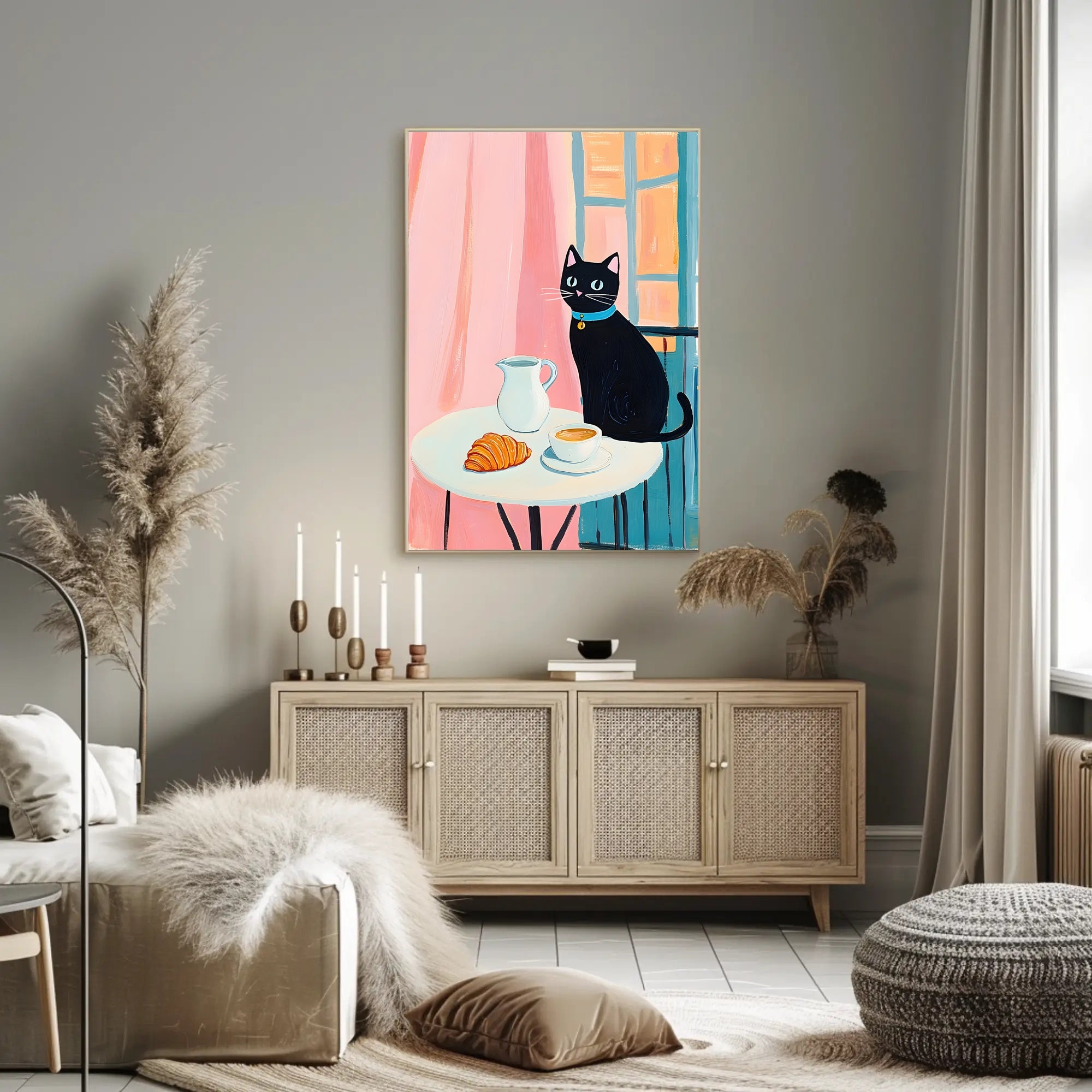 Morning Cat Cafe Poster Vintage Travel Wall Art Print