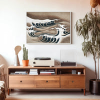 Japanese Ocean Waves Vintage Art Poster - Abstract or Artistic Poster