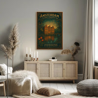 Amsterdam Historical Journey Tulips Windmill Canal Houses Poster