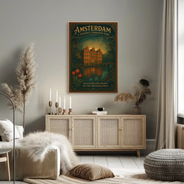 Amsterdam Historical Journey Tulips Windmill Canal Houses Poster