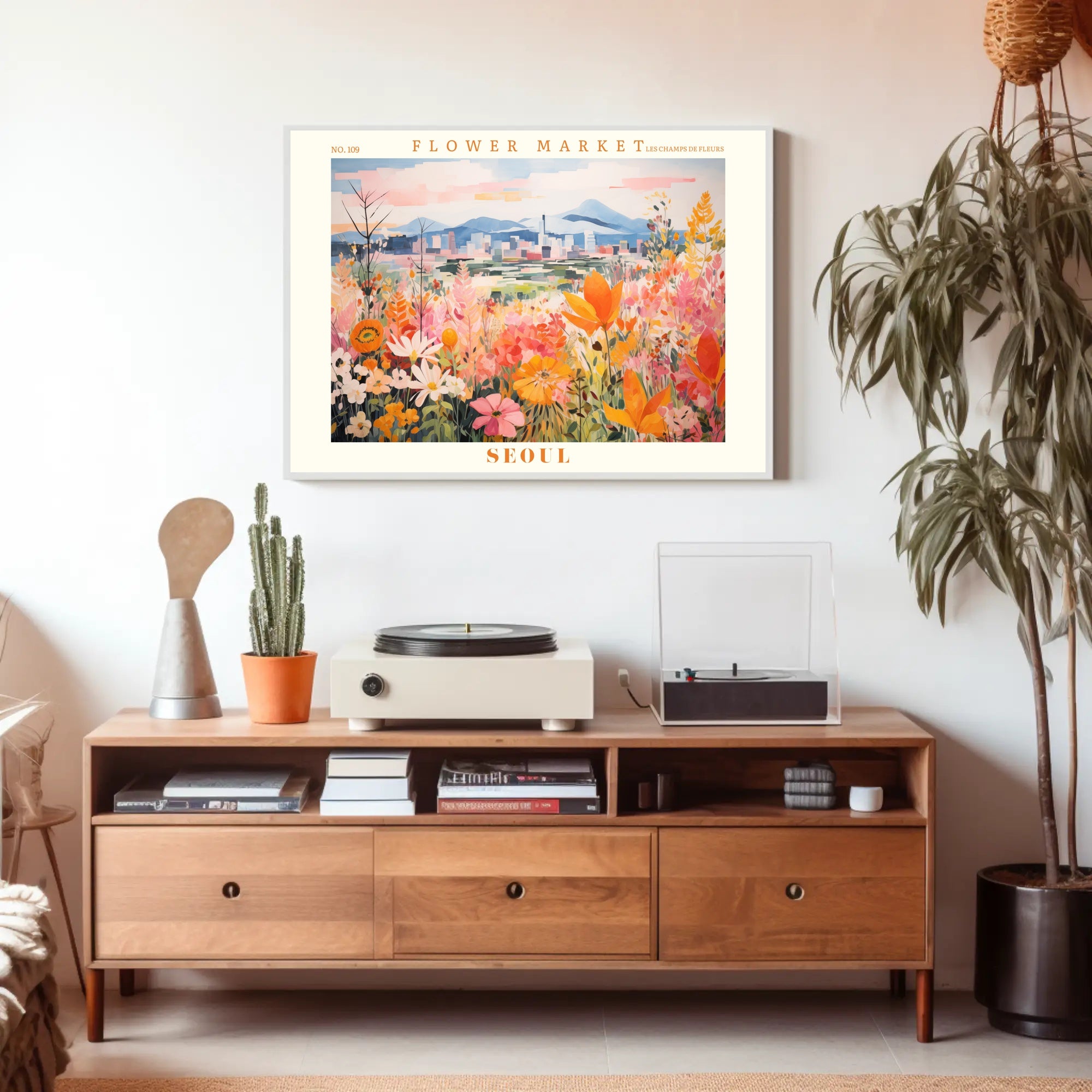 Vibrant Flower Market in Seoul Urban or Cityscape Poster