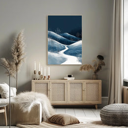 Winter Night Serenity: Minimalist Landscape Art Poster