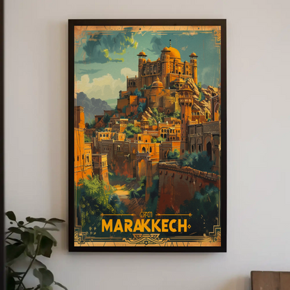 Marrakech Medina Palaces Mountains Travel Poster