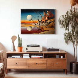 Surreal Sci-Fi Landscape with Fortress and Celestial Body Poster