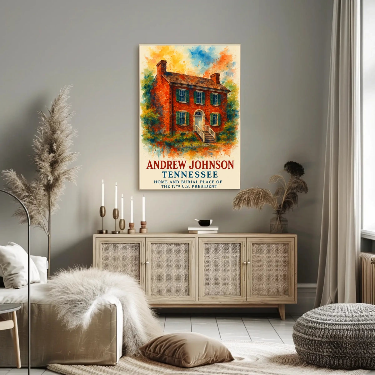 Andrew Johnson Historic Watercolor Poster, Patriotic Art