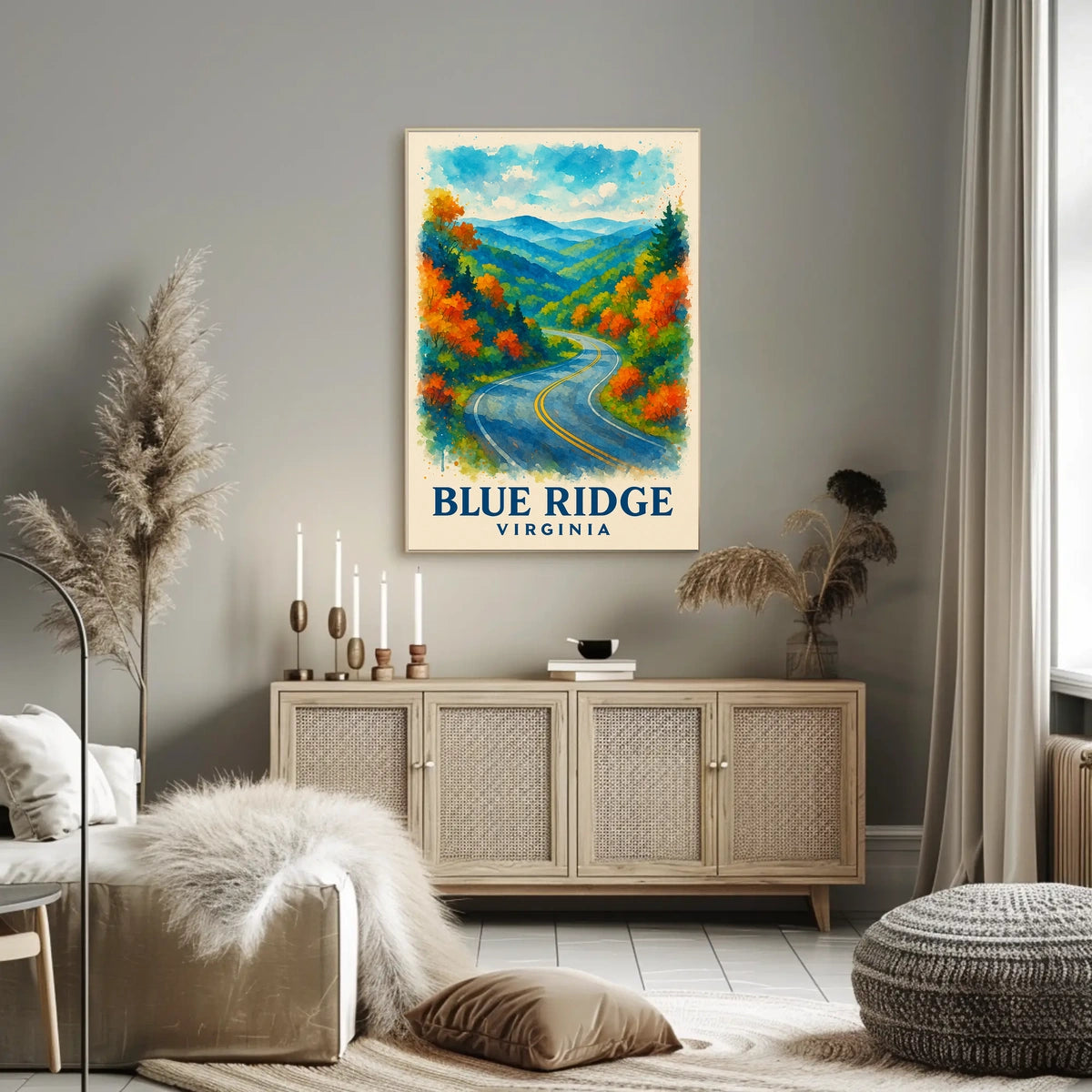 Blue Ridge Mountains Watercolor Scenic Fall Poster