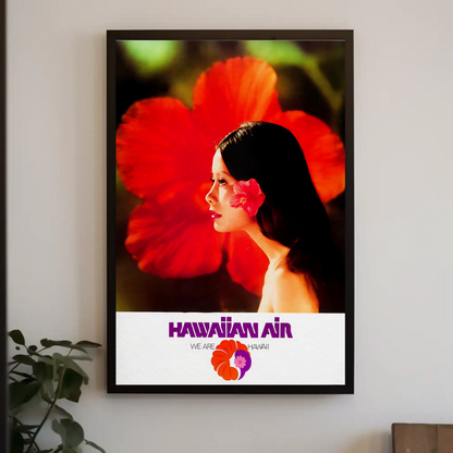 Hawaiian Air Woman Red Flower Portrait Travel Poster