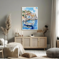 Serene Coastal Village Poster PosterGoat