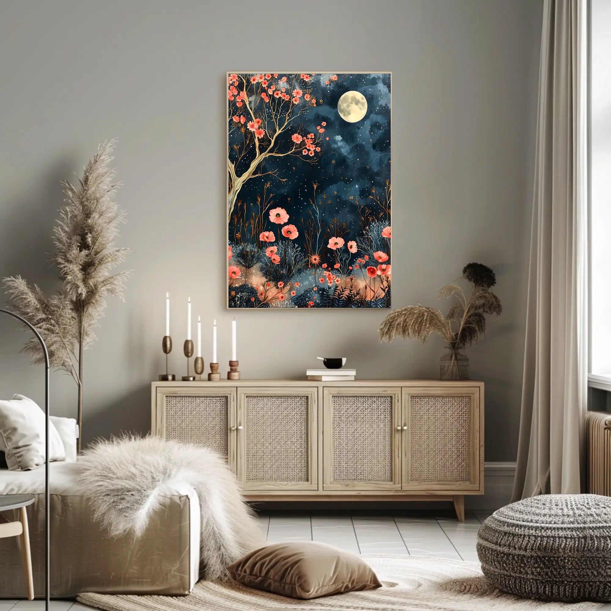 Dreamy Enchanted Garden Under Moonlit Sky Poster