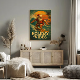Surfing Santa Vintage Holiday Art Poster