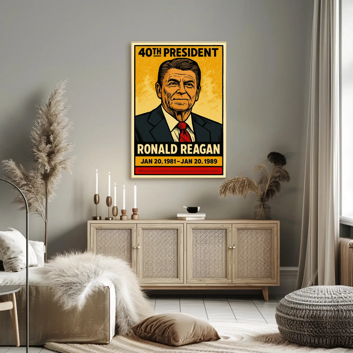 Ronald Reagan 40th President of the United States Inked Comic Style Poster