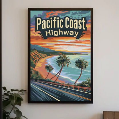Pacific Coast Highway Sunset Drive Travel Poster
