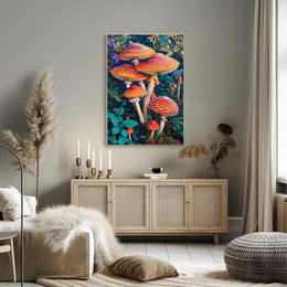 Vibrant Mushroom Illustration Enchanting Fantasy or Mythology Poster