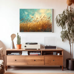 Golden Grass Tranquility: Serene Nature Landscape Poster