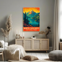 North Cascades Sunrise Adventure Vintage Poster