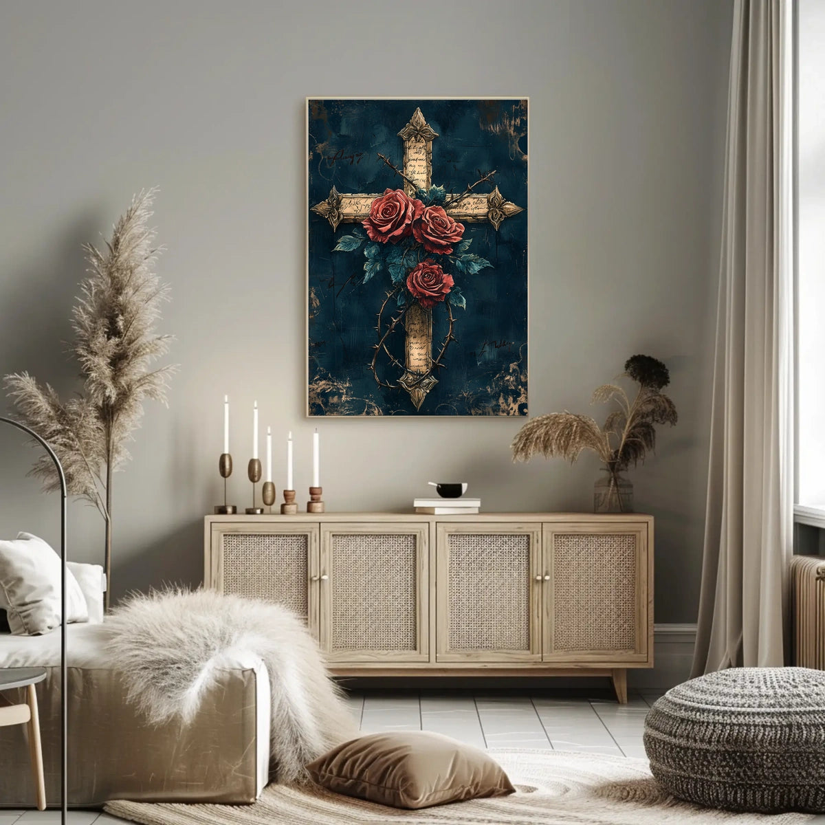Cross with Roses Artistic Abstract or Pop Culture Poster