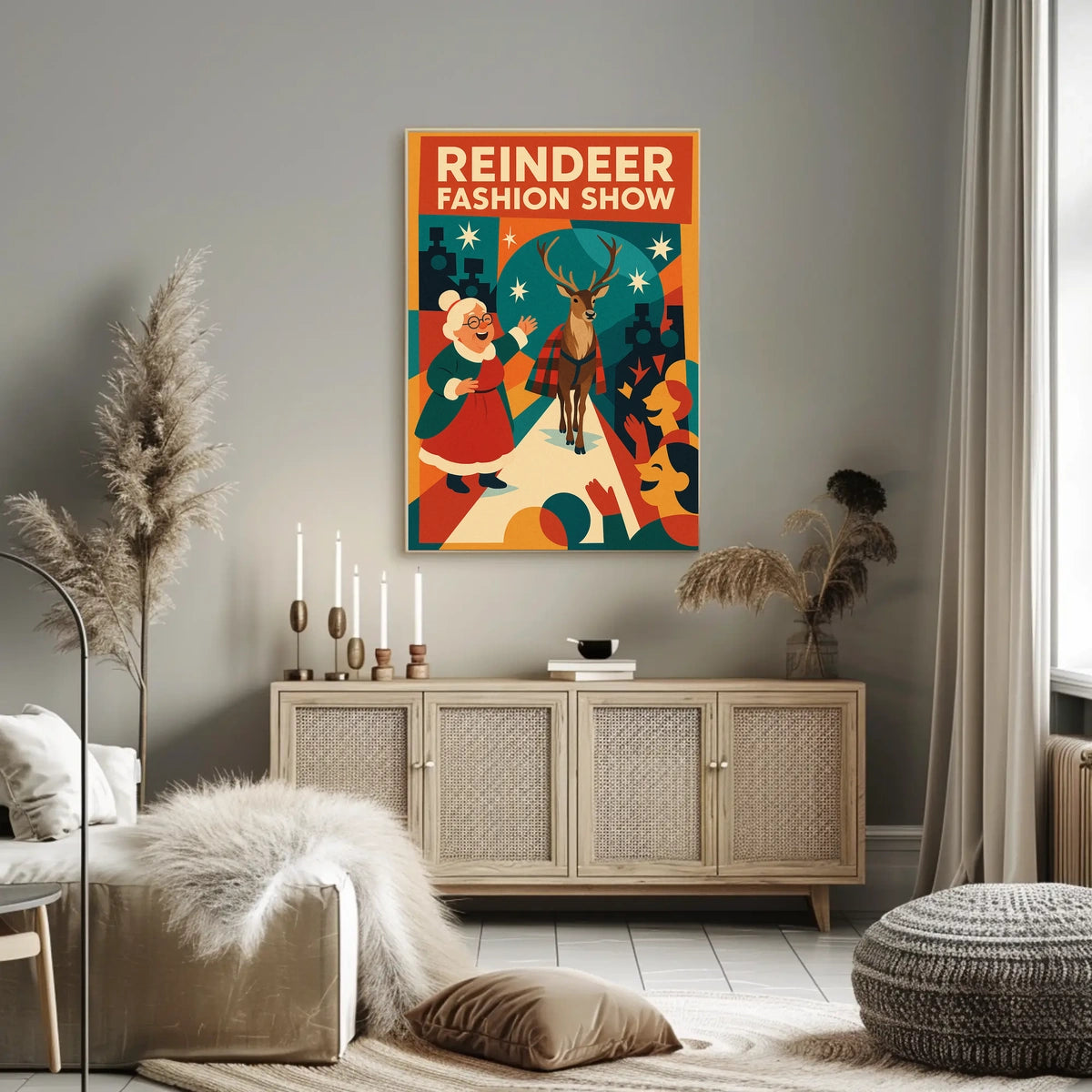 Reindeer Fashion Show Holiday Retro Vintage Artistic Poster