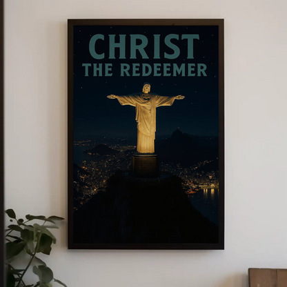 Christ The Redeemer Rio Night Skyline Travel Poster
