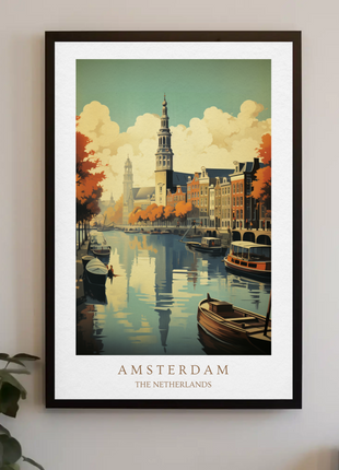 Amsterdam Netherlands Canal Autumn Reflections Travel Poster