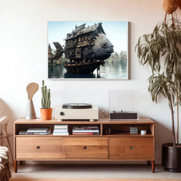 Whimsical Houseboat Scene on Fantasy Poster
