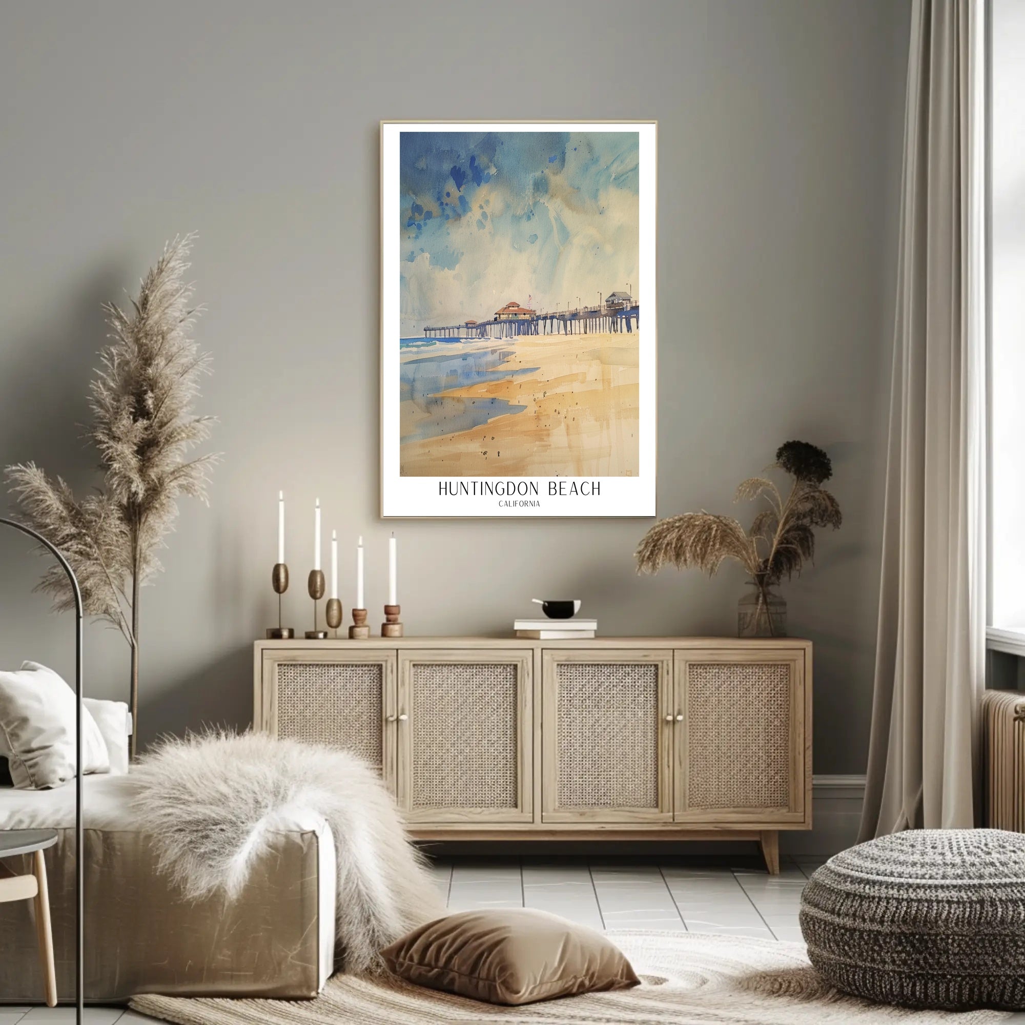 Huntington Beach Pier Watercolor Travel Poster PosterGoat