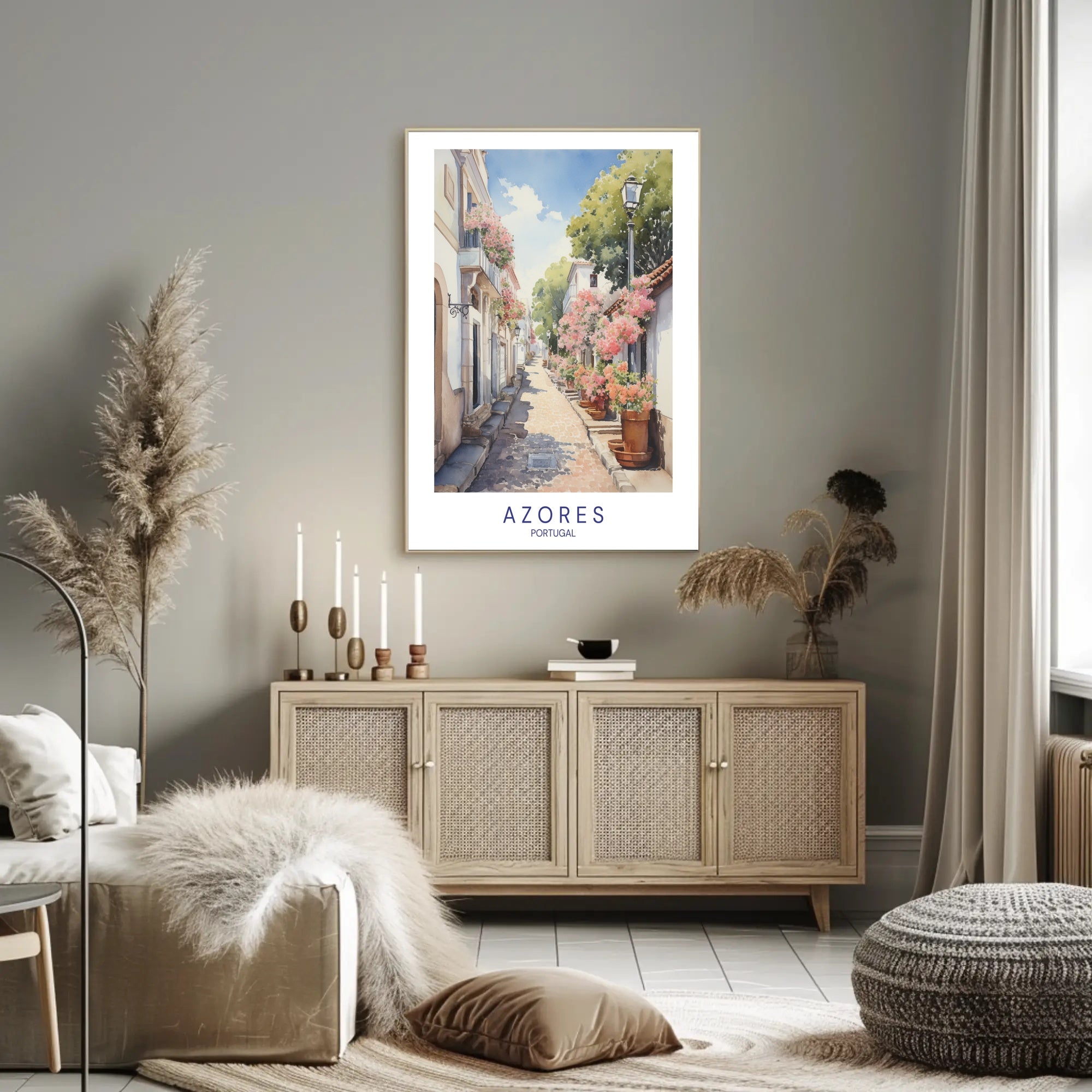 Charming Azorean Street Scene Travel Poster PosterGoat