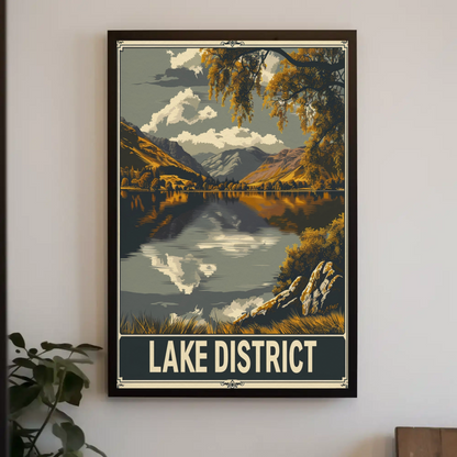 Lake District Peaceful Lake Clouds Trees Travel Poster
