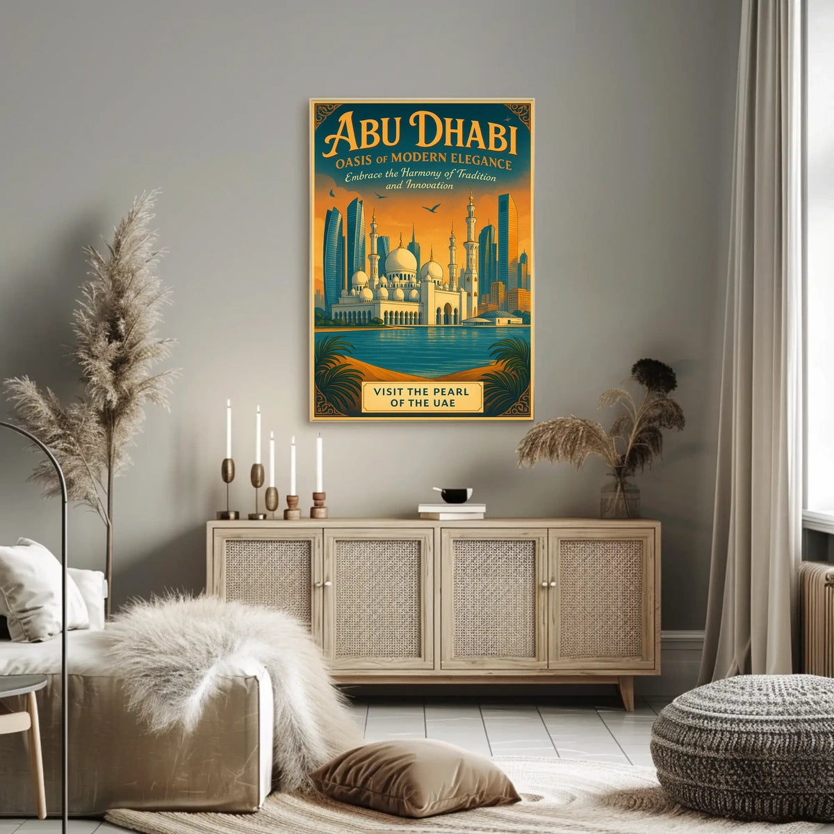 Abu Dhabi Skyline Vintage Art Travel Poster
