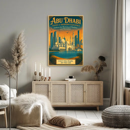 Abu Dhabi Skyline Vintage Art Travel Poster