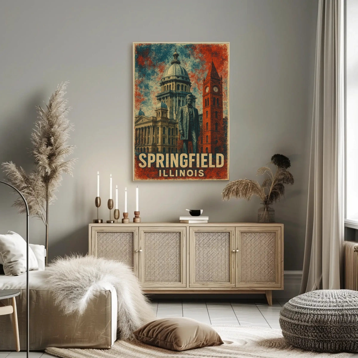Springfield Illinois Vintage Landmarks Travel Architecture Cultural Heritage Folk Art Poster