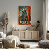 Springfield Illinois Vintage Landmarks Travel Architecture Cultural Heritage Folk Art Poster