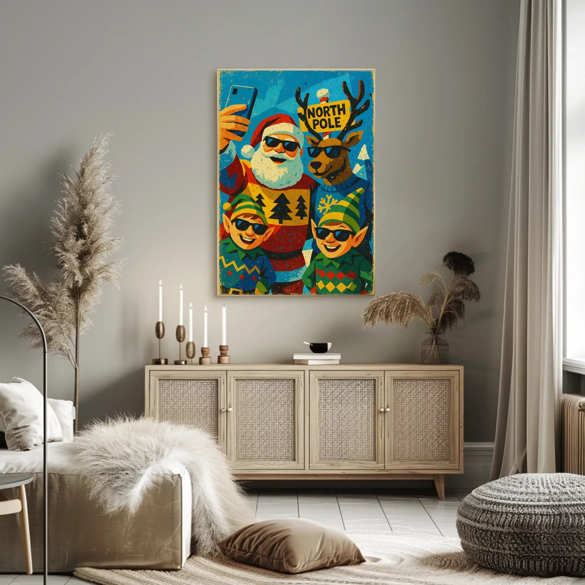 Cheerful Santa Selfie at North Pole Vintage Poster