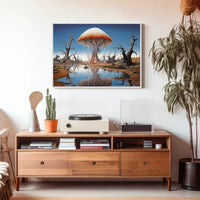 Surreal Mushroom Landscape in a Fantasy or Mythology Poster