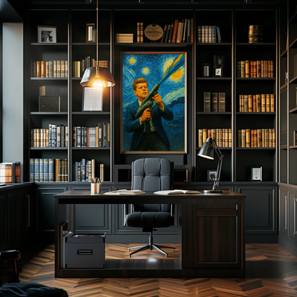 JFK Paints Starry Sky Vintage Travel Poster Remix John F. Kennedy