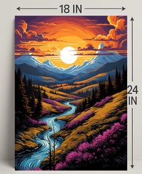 Sunset Over Mountain Stream Poster