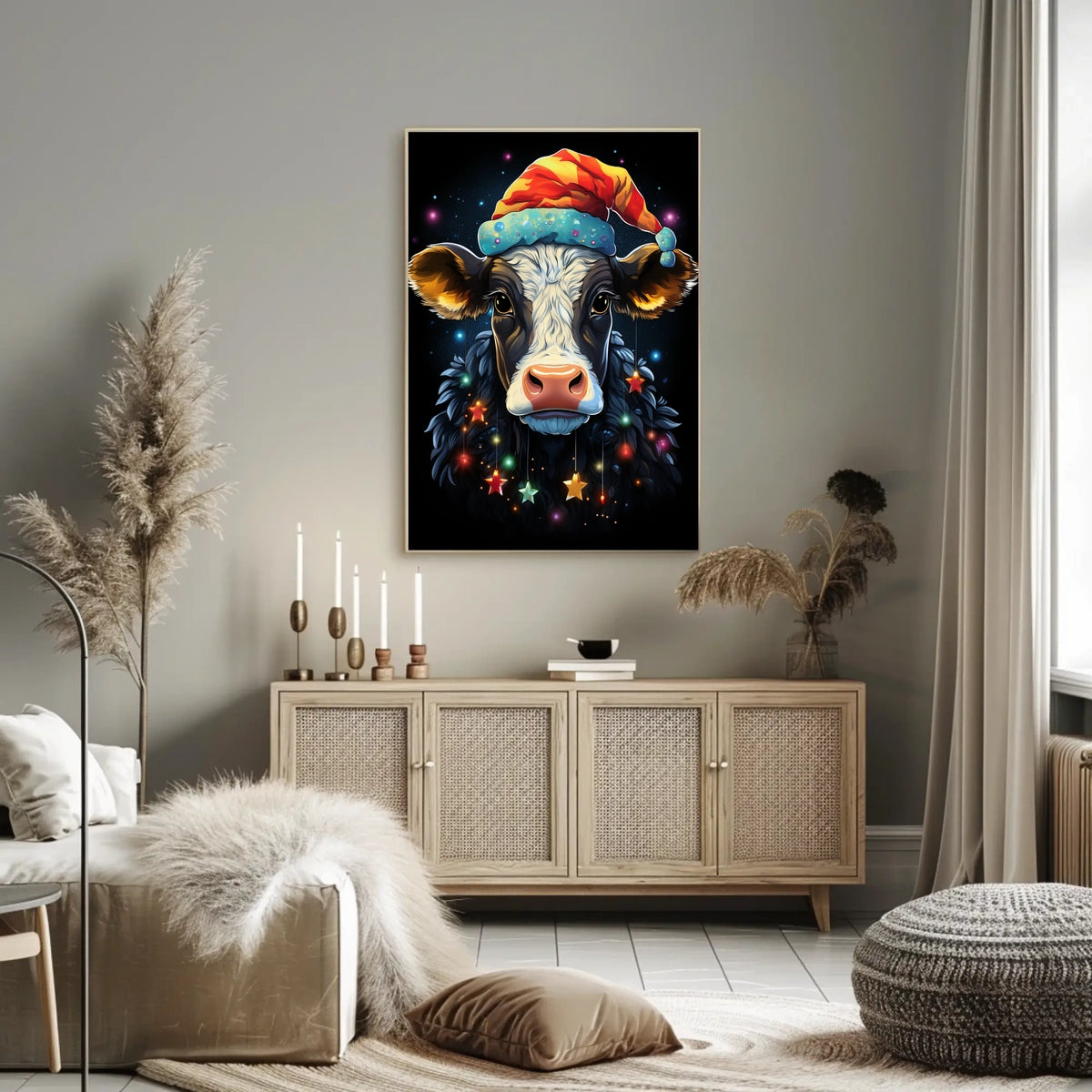 Whimsical Cow Christmas Poster: Festive Holiday Decor