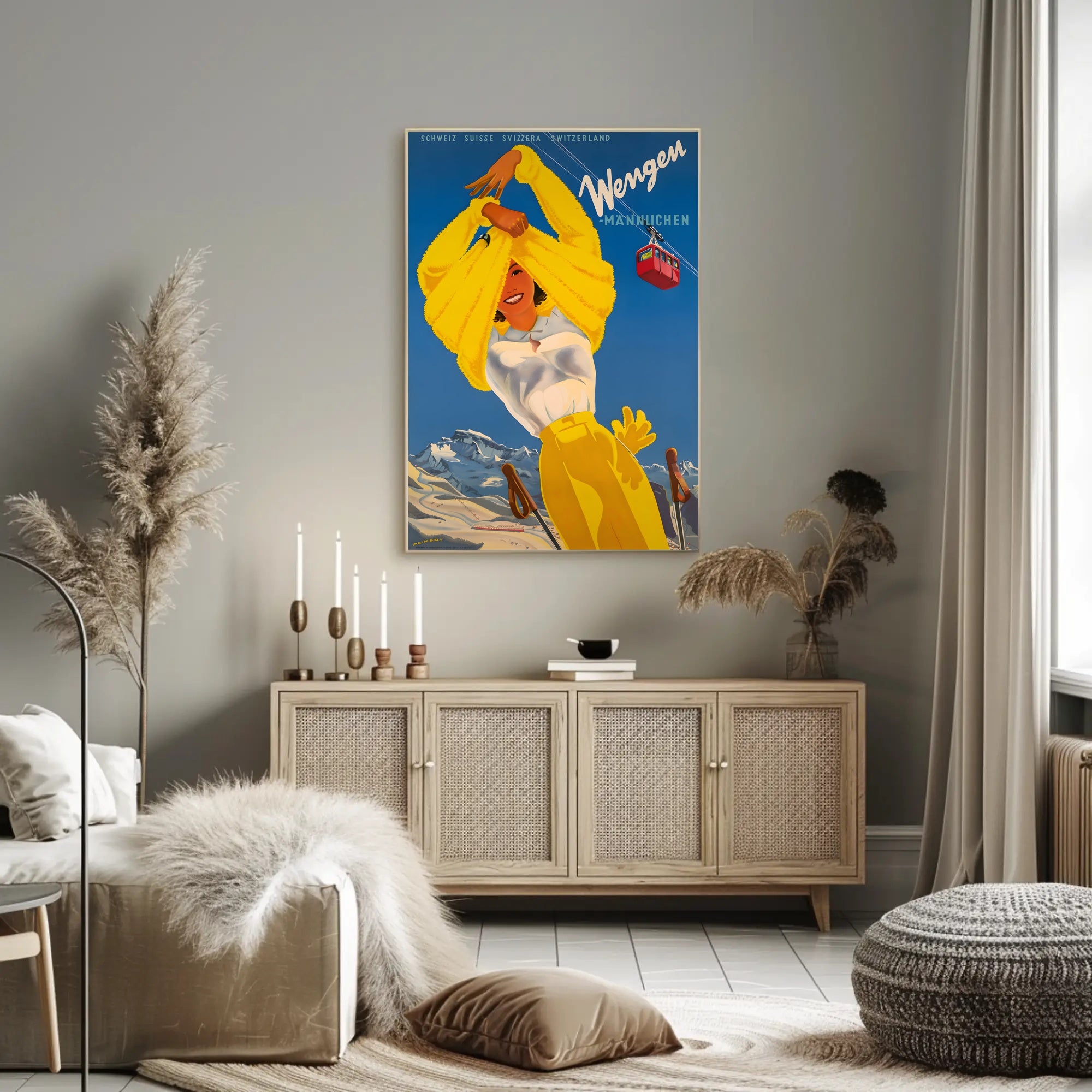 Wengen Skiing Scene Vintage Travel Poster PosterGoat