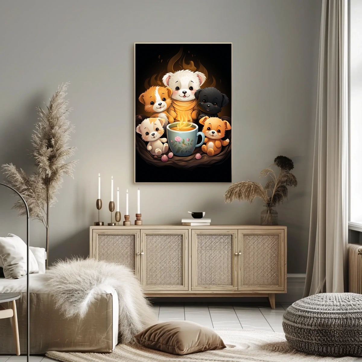 Whimsical Puppies Tea Time Art Poster Print