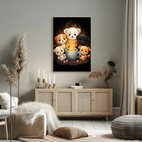 Whimsical Puppies Tea Time Art Poster Print