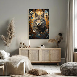 Majestic Wolf Portrait in Ornate Art Nouveau Animal Poster