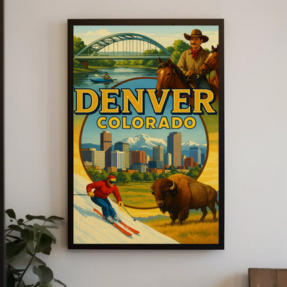 Denver Colorado Ski Rodeo Skyline Travel Poster