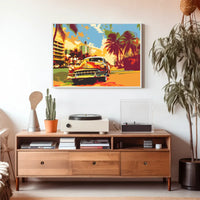 Vintage Car Tropical Cityscape Pop-Art Poster