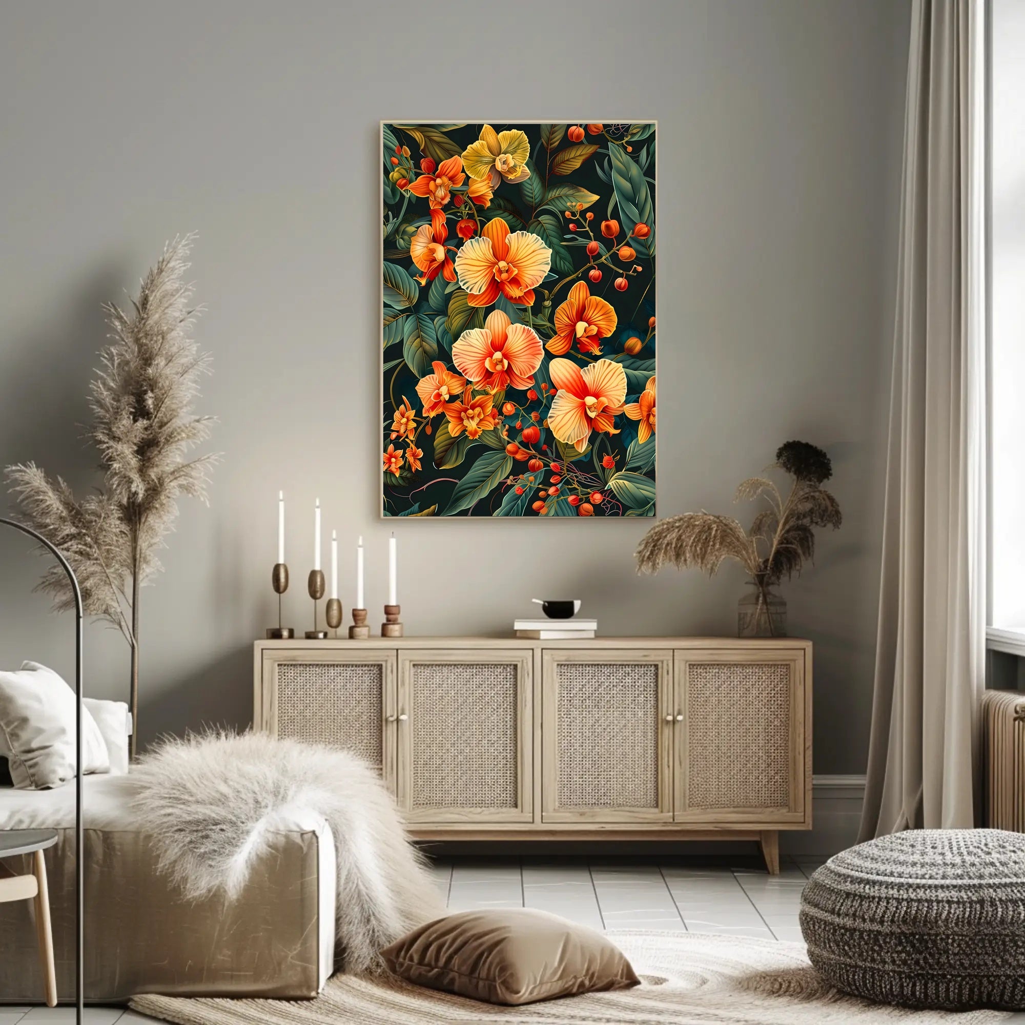 Vibrant Orchid Botanical Art Poster for Modern Tropical Decor
