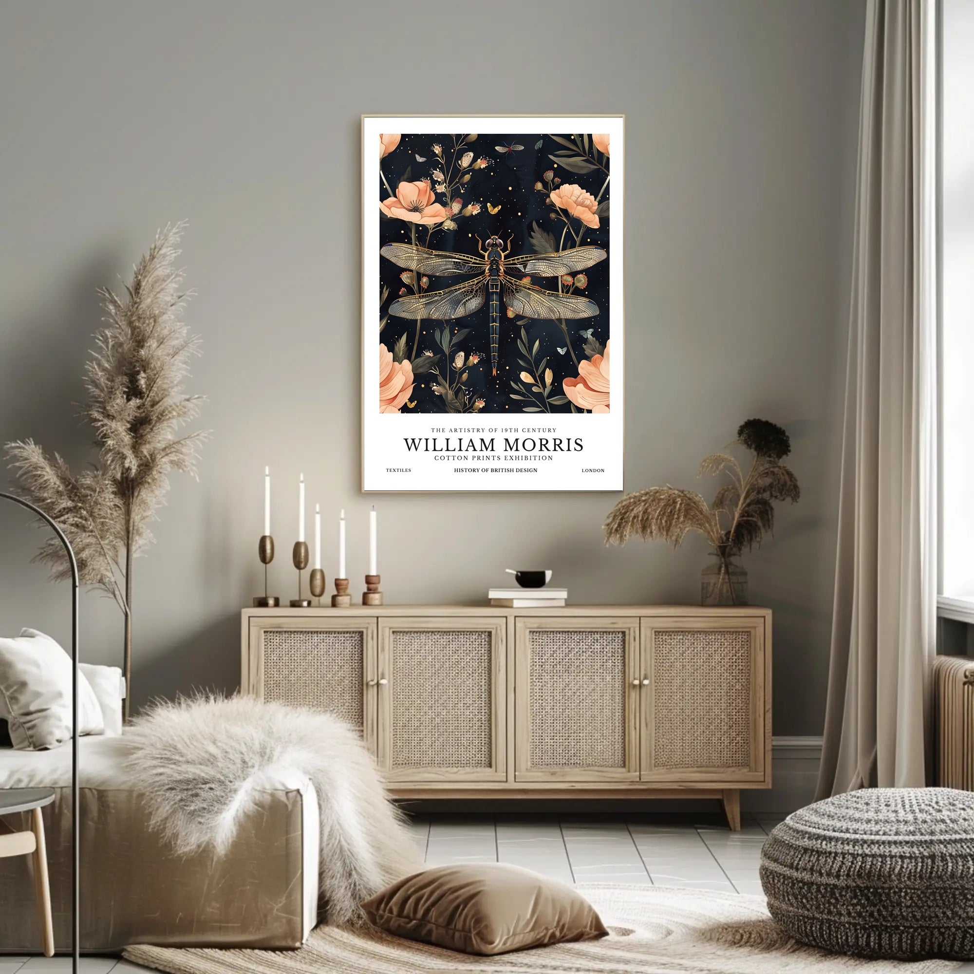 William Morris Exhibition: Intricate Dragonfly Arts and Crafts Poster