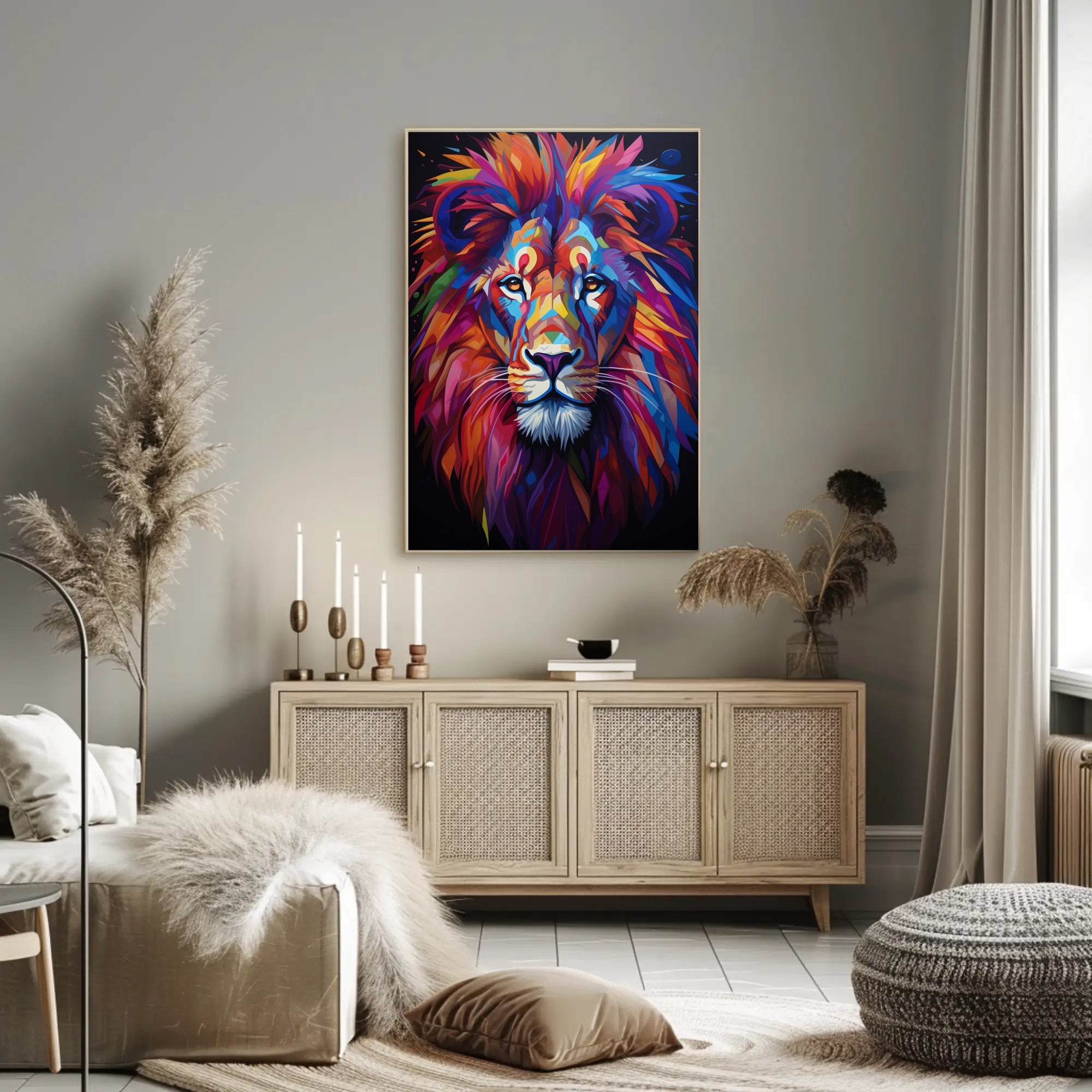 Bold Modern Lion Art Poster with Abstract, Artistic Flair