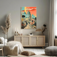 Urban Vibrance: Classic Meets Modern Architectural Travel Poster